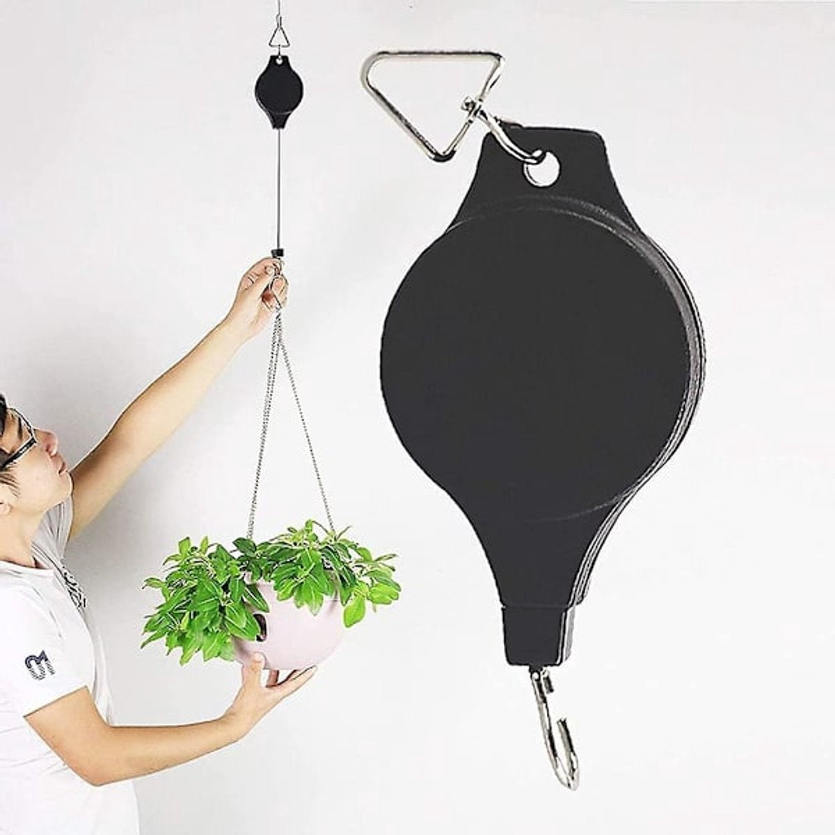 Extendable Hanging Basket Rack - Perfect for garden baskets, planters, and feeders. Hang high and pull down - V1188-ZXY-10976