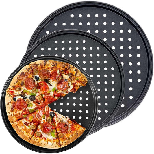 Pizza Baking Pan Set - Pizza Stone Set - Pizza Platter | Pizza Baking Tray | Pizza Plate - Carbon Steel - V1188-ZXY-10990