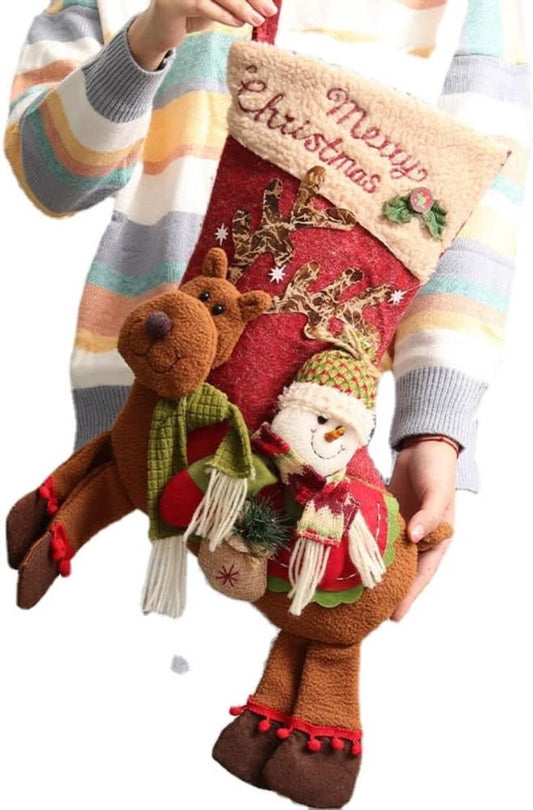 Gift Bags - 23 Inch Christmas Stockings - Santa and Reindeer Pattern - Extra Soft Plush Cuff - Classic V1188-ZXY-10997