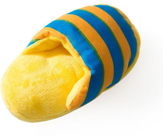 Dog Toys - Dog Cuddly Toy - Slipper Shape - Interactive - Dog Toy - Yellow and Blue Stripes V1188-ZXY-11011
