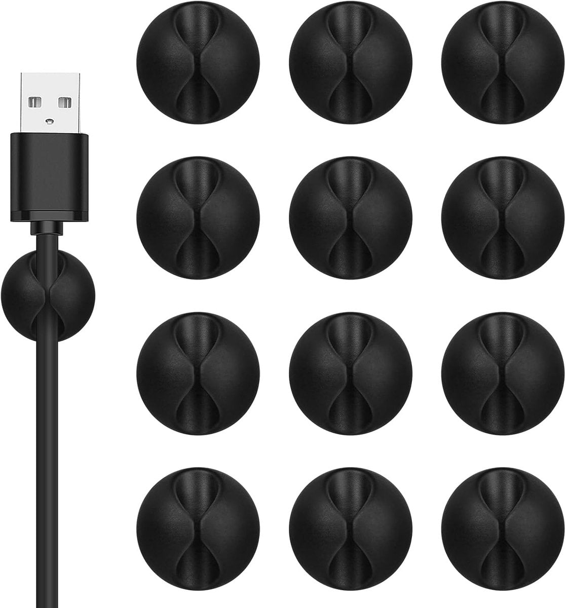 Pack of 12 Cable Clips - Black, Self-Adhesive Cable Organizer - Charger Holder - Cable Organizer - Suitable V1188-ZXY-11024