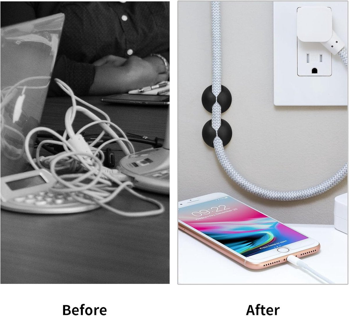 Pack of 12 Cable Clips - Black, Self-Adhesive Cable Organizer - Charger Holder - Cable Organizer - Suitable V1188-ZXY-11024