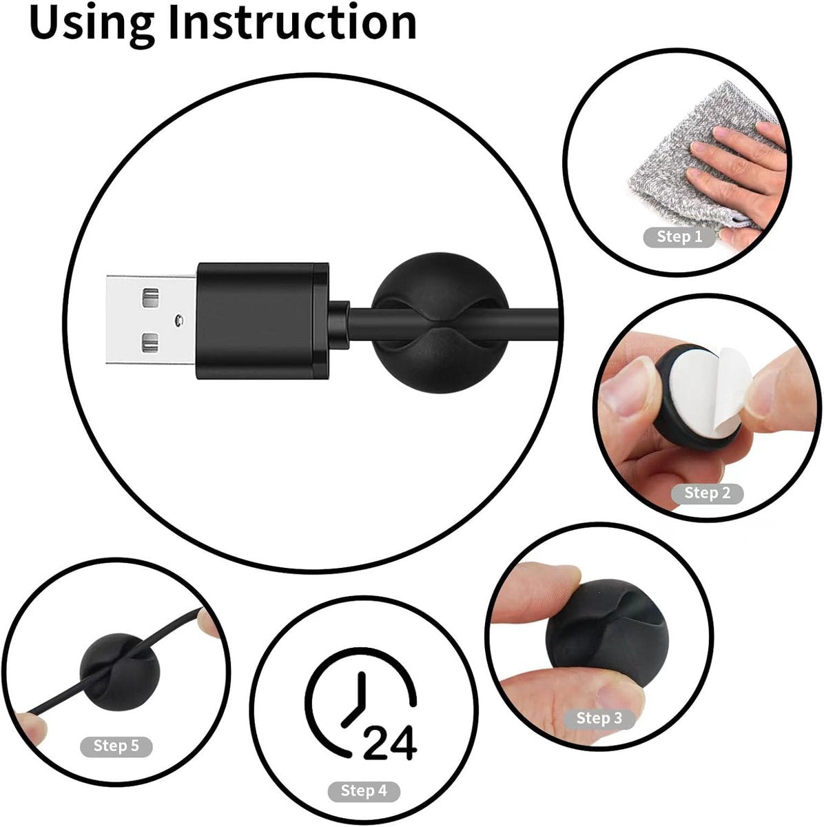 Pack of 12 Cable Clips - Black, Self-Adhesive Cable Organizer - Charger Holder - Cable Organizer - Suitable V1188-ZXY-11024