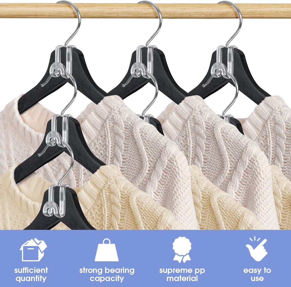 Hanger Hooks | Hooks - S-Hook Hangers - Transparent - 100 Pieces - Coat Hook - Space-Saving Hanger Connector V1188-ZXY-11036