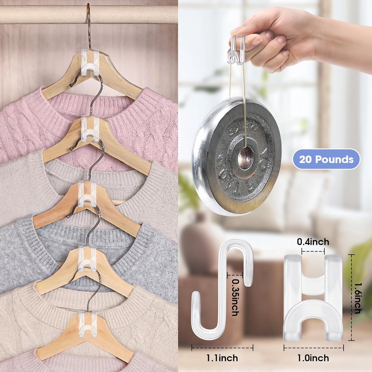Hanger Hooks | Hooks - S-Hook Hangers - Transparent - 100 Pieces - Coat Hook - Space-Saving Hanger Connector V1188-ZXY-11036