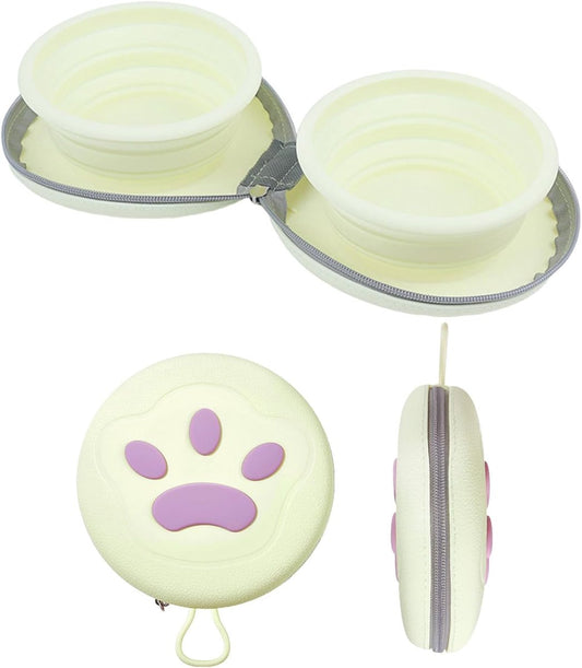 Dog Food Bowl - Foldable Dog Food Bowl - Outdoor Pet Food Bowl - 2-in-1 Dog Food Bowl - with Zippered Storage V1188-ZXY-11037