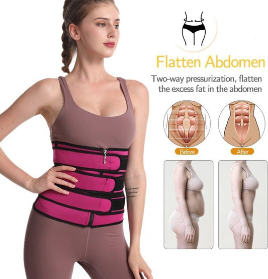 Women Sweat Reducer Training Belt - Sweatband - Waist Trainer - Slimming Belly Band - 3-Row Closure & V1188-ZXY-11043