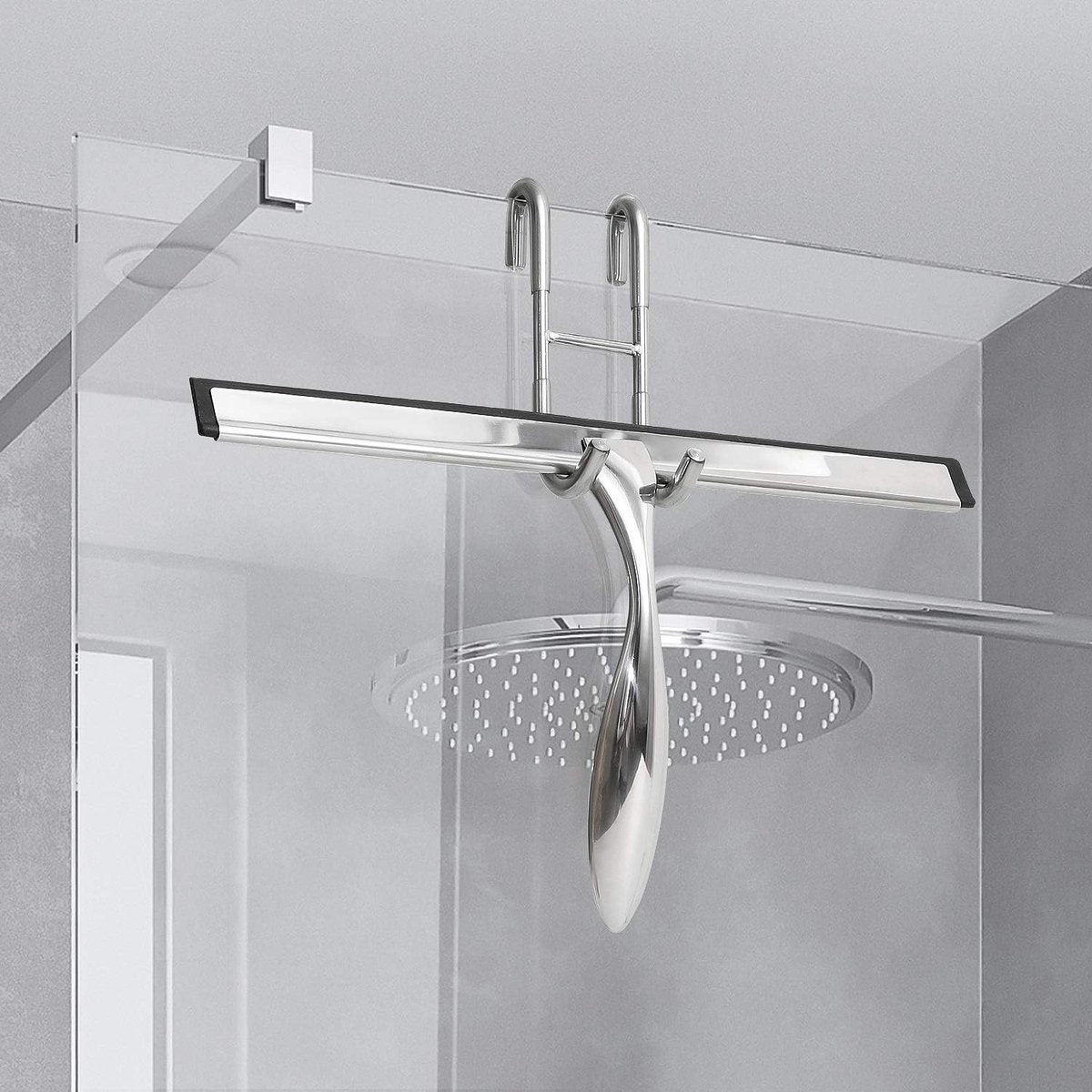 No-Drill Shower Door Hooks - 2-Pack for Rimless Glass Doors - Rubber Scratch Protection V1188-ZXY-11047