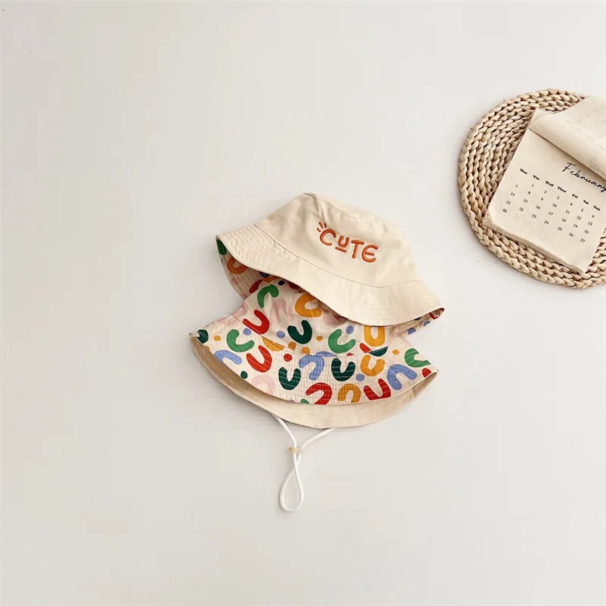 Baby Hat - Reversible Summer Hat - Summer Hat with Embroidered Letters - Size 48 V1188-ZXY-11051