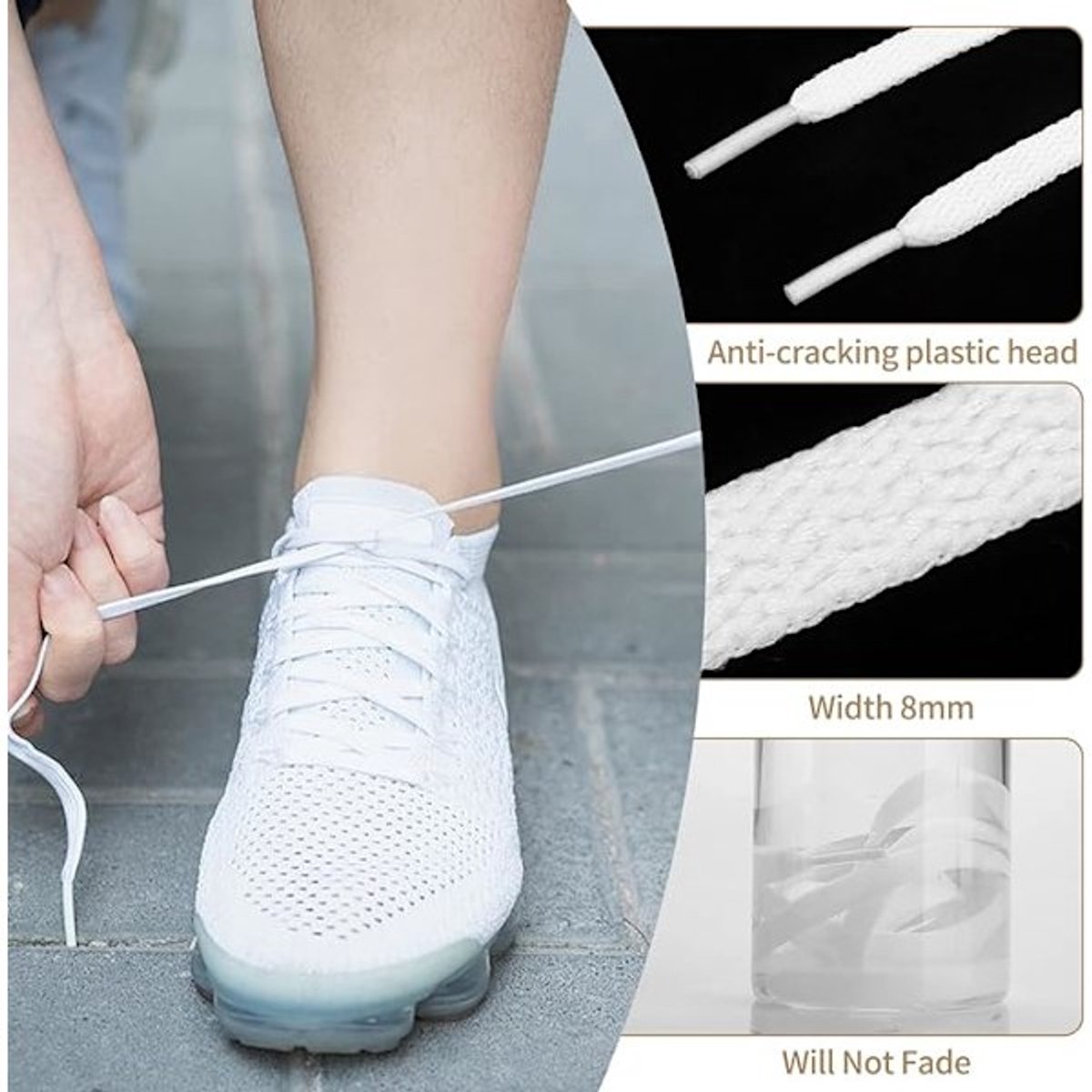 White flat laces - suitable for sports shoes, etc. White 120 cm 3 pairs V1188-ZXY-11053