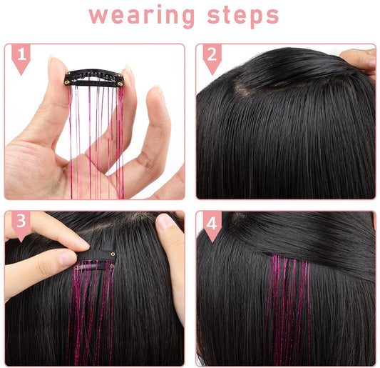 Hair Tinsels - Festival Hair Extensions - Glitter Hair Extensions - 12-Piece Clip-On Hair Accessory Set - V1188-ZXY-11055