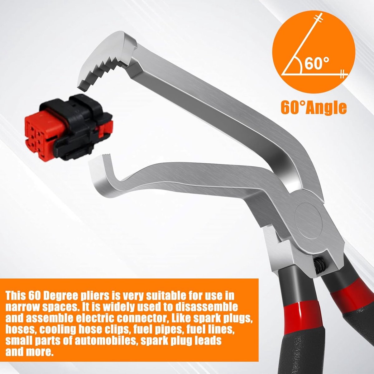 2-Pack Auto Electrical Disconnect Pliers Set - Straight & 60 degrees Angle for All Reach - Non-Slip Handles V1188-ZXY-11059