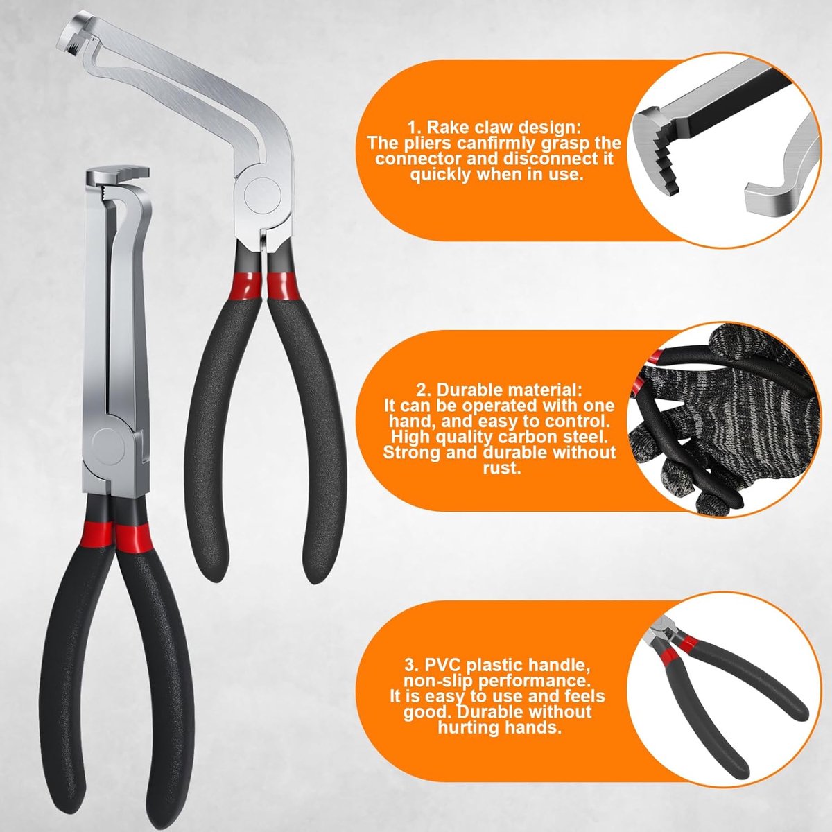 2-Pack Auto Electrical Disconnect Pliers Set - Straight & 60 degrees Angle for All Reach - Non-Slip Handles V1188-ZXY-11059