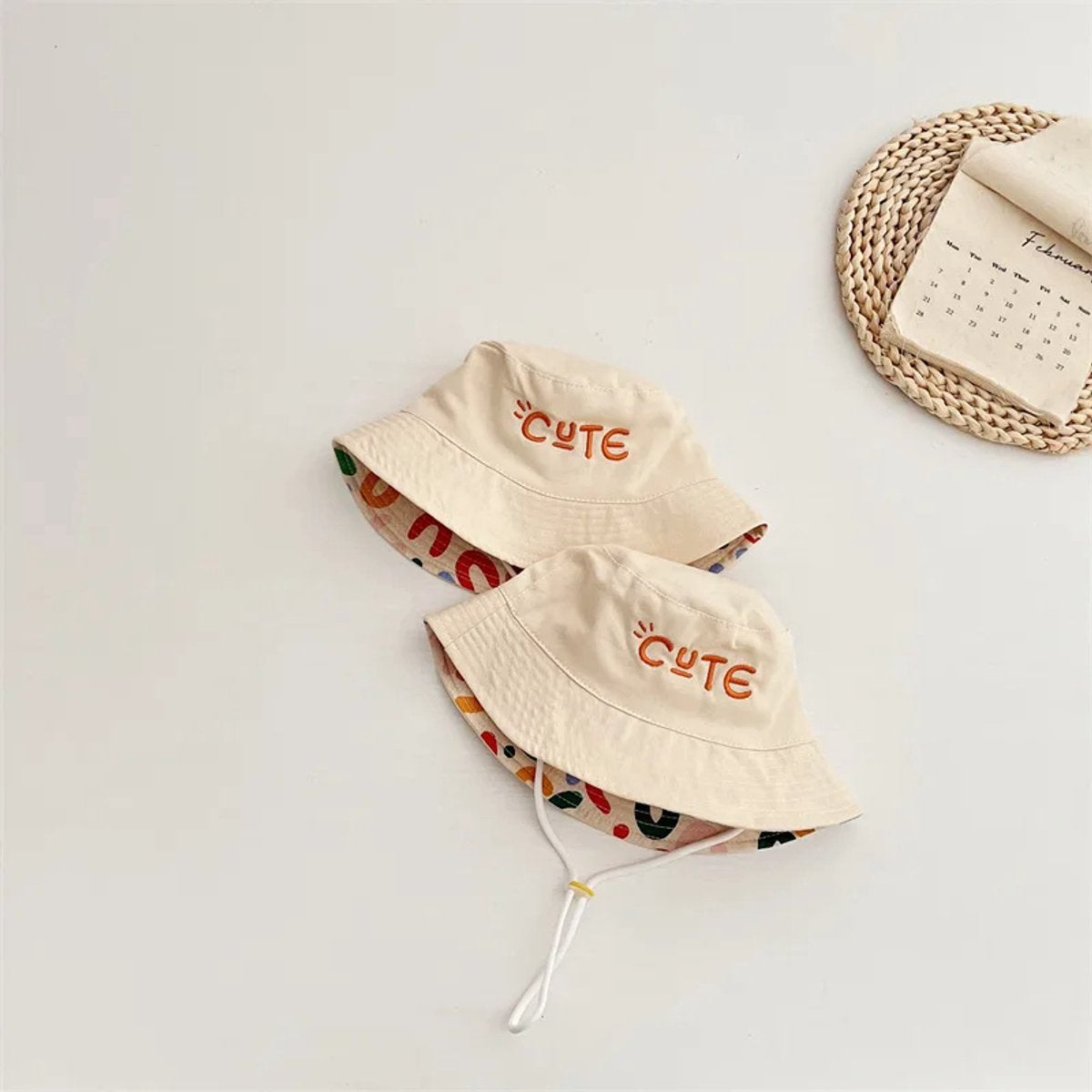 Baby Hat - Reversible Summer Hat - Summer Hat with Embroidered Letters - Size 50 V1188-ZXY-11072