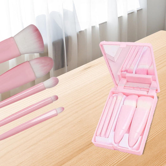 Makeup Brush Set - 5-Pack - Portable - Travel Makeup Brush Set with Mirror Case - Professional Foundation V1188-ZXY-11078