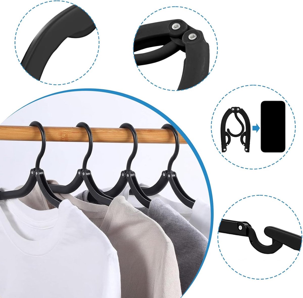 12-pack - Travel Hangers - Portable - Foldable Hangers - Travel Accessories (Black) V1188-ZXY-11100
