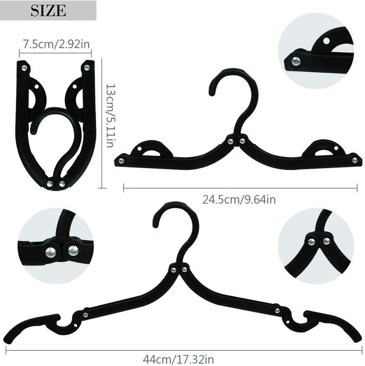 12-pack - Travel Hangers - Portable - Foldable Hangers - Travel Accessories (Black) V1188-ZXY-11100