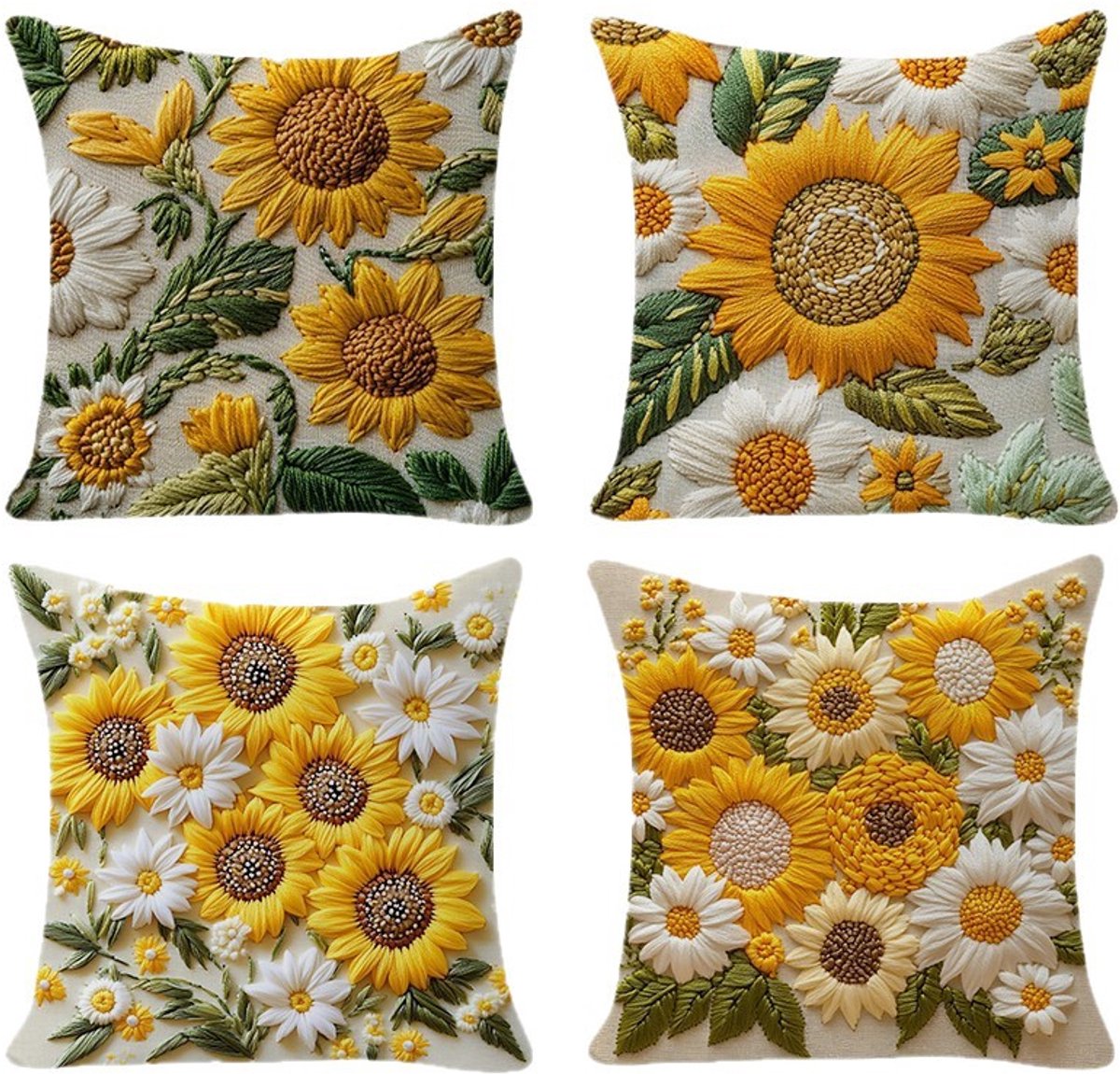 Pillowcase - 4 pieces - 45*45 cm - Flat pillowcase - Soft sunflower decoration - Modern pillowcases - V1188-ZXY-11105