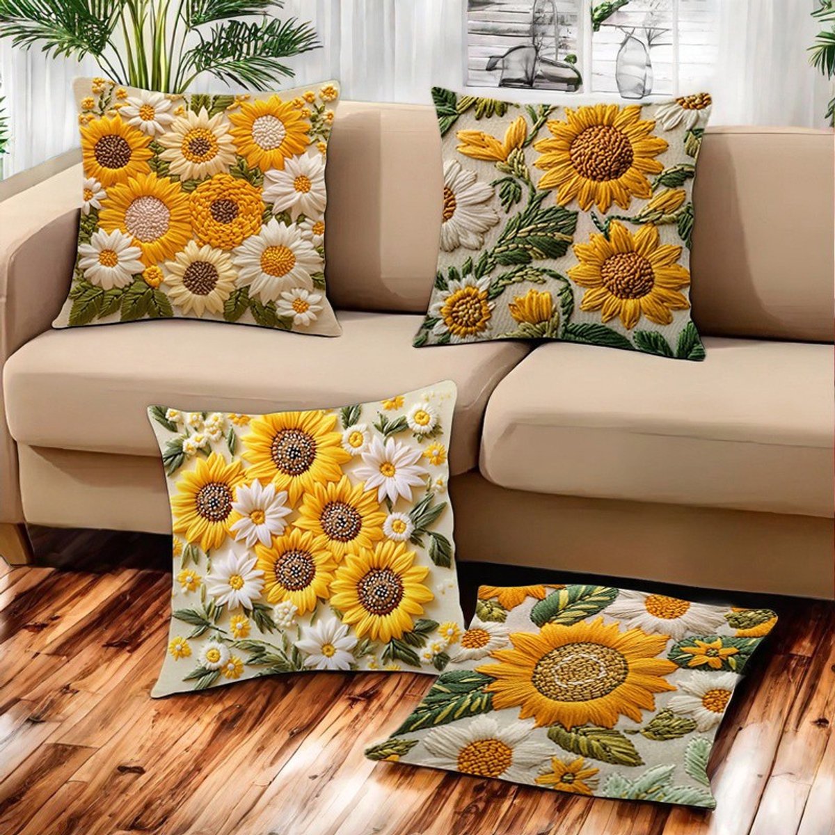 Pillowcase - 4 pieces - 45*45 cm - Flat pillowcase - Soft sunflower decoration - Modern pillowcases - V1188-ZXY-11105