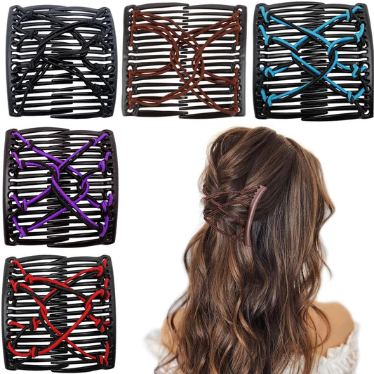 5-Pack Elastic Magic Hair Combs - Adjustable for All Hair Types - Hair Clips - For Buns, Ponytails & More - V1188-ZXY-11112