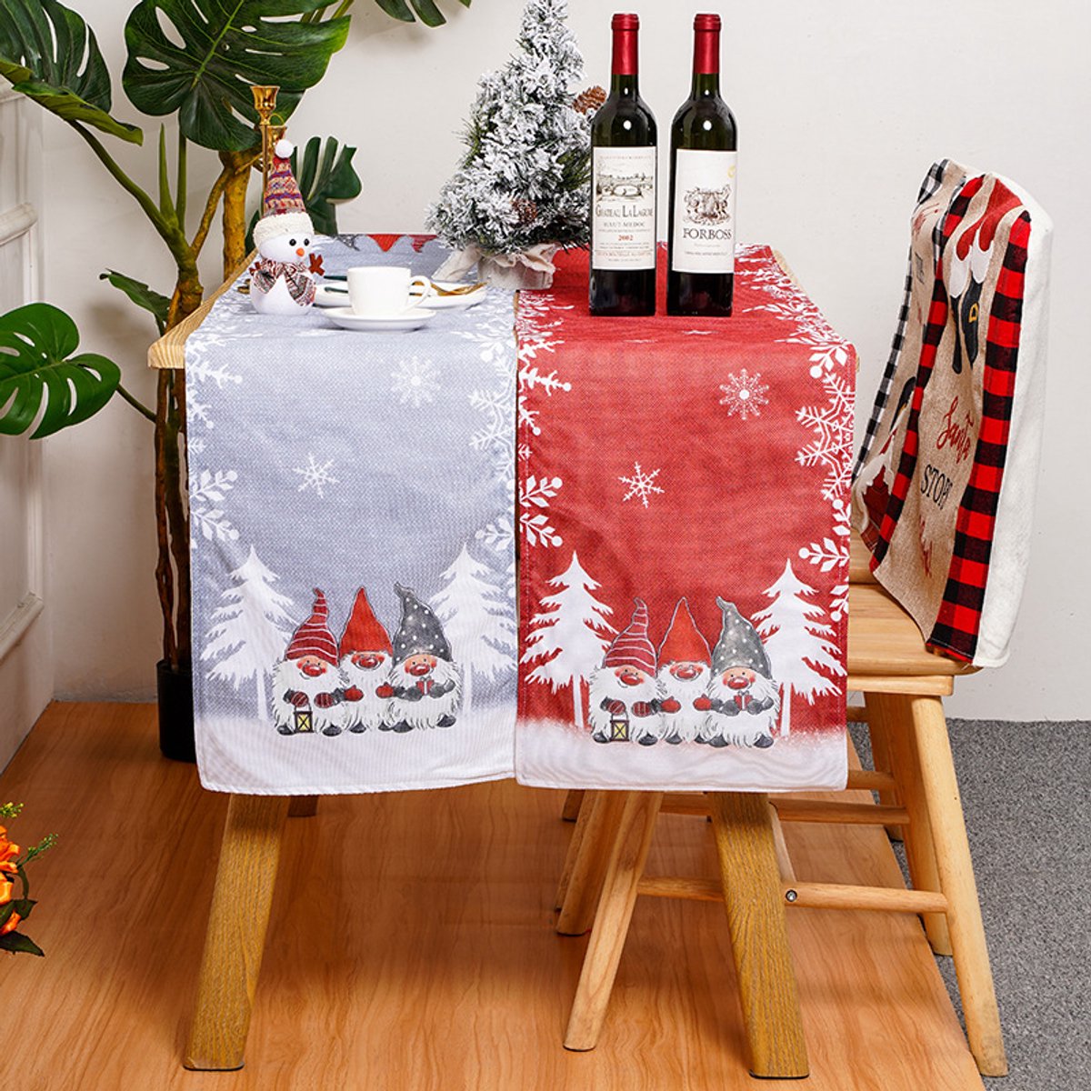 Tablecloth - Two-pack - Christmas tablecloth - Snowflake table runner - textile table runners (Gray + Red) V1188-ZXY-11116