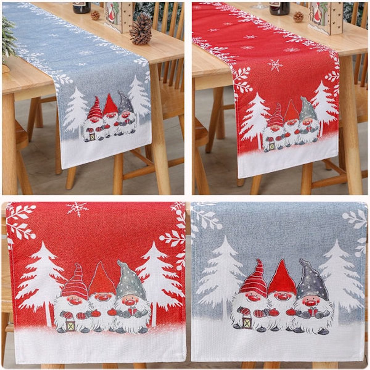 Tablecloth - Two-pack - Christmas tablecloth - Snowflake table runner - textile table runners (Gray + Red) V1188-ZXY-11116