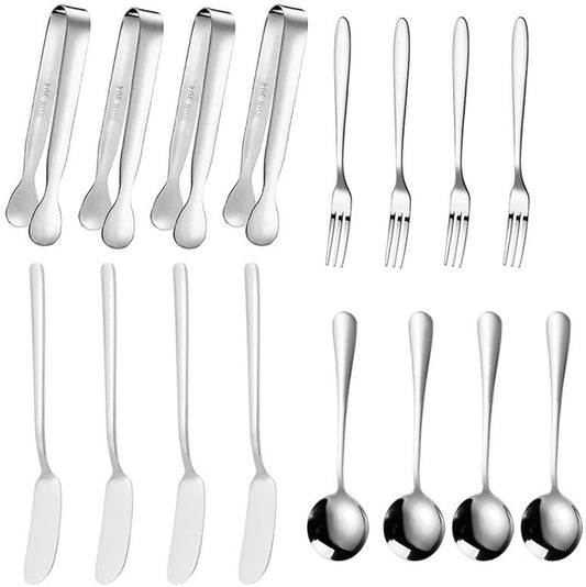 cutlery set - 16-piece set - cheese knife | pastry forks| oval coffee spoons | kitchen tongs & serving tongs V1188-ZXY-11117