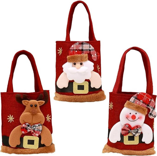 Christmas Gift Bags - Set of 3 - Velvet Material - Candy Bags for Kids - Christmas Apple Bags - Reusable V1188-ZXY-11132