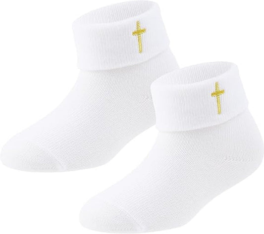 1 pair of baby socks - white cotton socks, suitable for both boys and girls - white - suitable for babies V1188-ZXY-11143