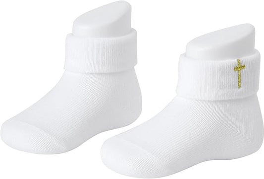 1 pair of baby socks - white cotton socks, suitable for both boys and girls - white - suitable for babies V1188-ZXY-11143