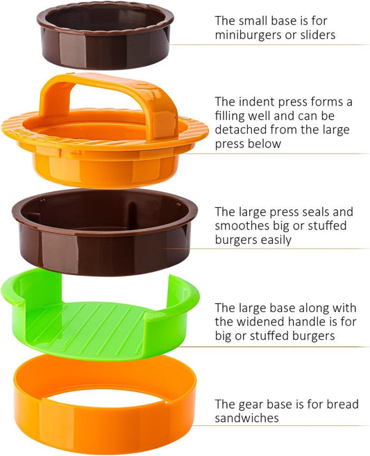 3-in-1 Hamburger and Hamburger Press - Hamburger Mold - Non-stick, durable patty maker for stuffed burgers V1188-ZXY-11144