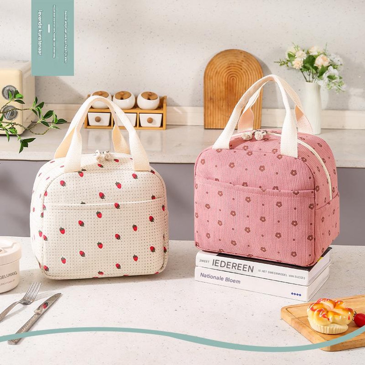 Lunch Bag - Corduroy - Lunch Box for Students/Office Workers - Insulated Bag - Waterproof - Portable Handle - V1188-ZXY-11145