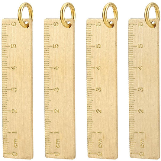 Keychain - Set of 4 - Small metal ruler - Brass gold ruler 6 cm - Decorative key ring - Keychain with V1188-ZXY-11155