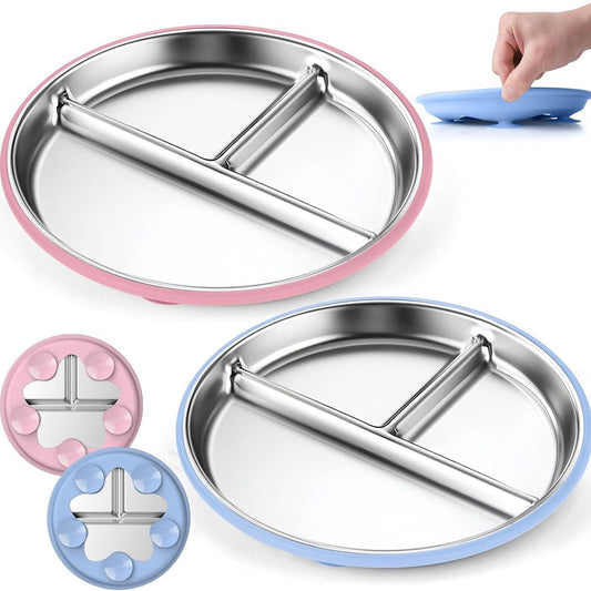 Children's Plate - Stainless Steel - Suction Cup - Shatterproof - Food Safe - 20 cm - Blue/Pink V1188-ZXY-11162