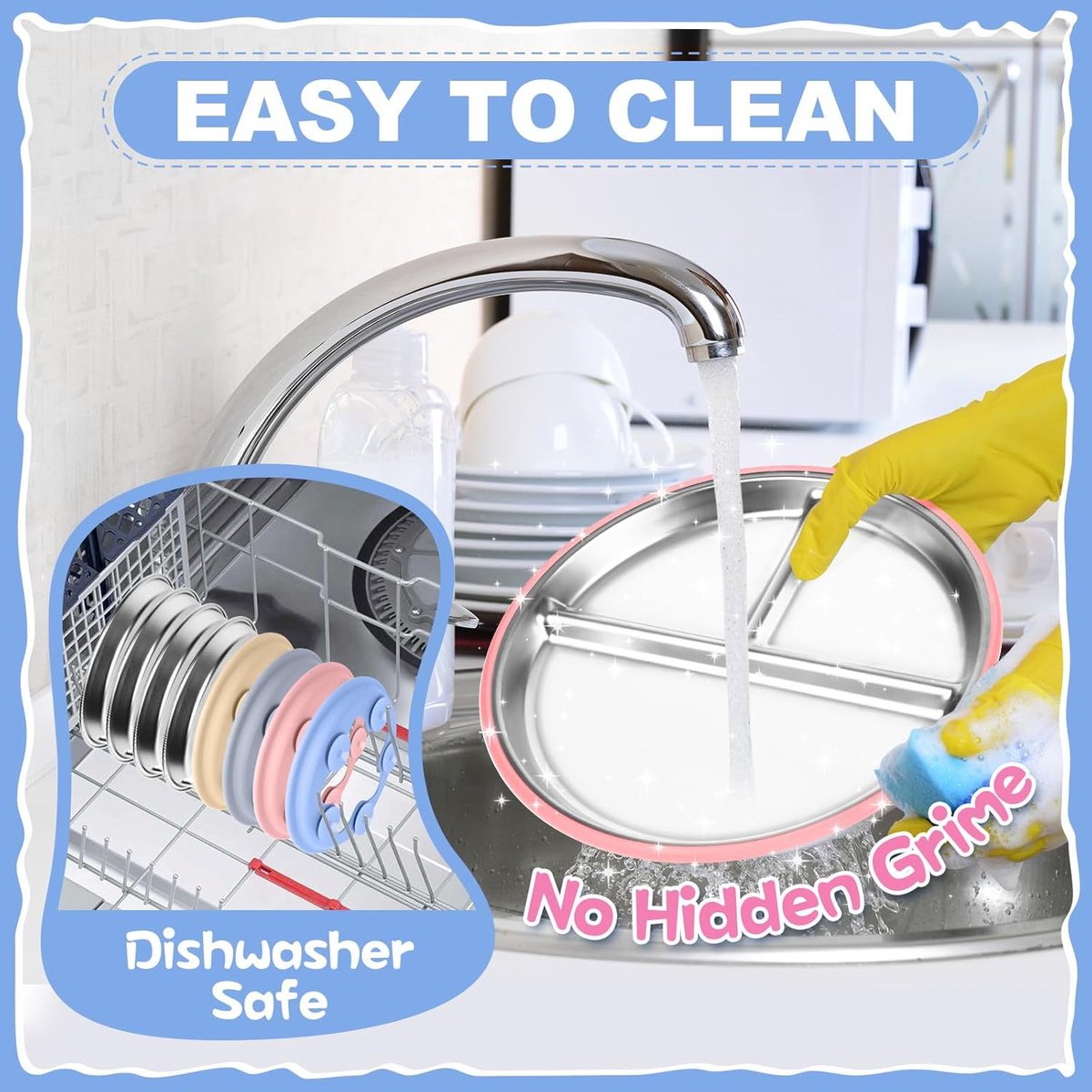 Children's Plate - Stainless Steel - Suction Cup - Shatterproof - Food Safe - 20 cm - Blue/Pink V1188-ZXY-11162