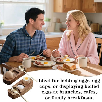 1 set - Wooden egg holder - with spoon - Stylish tray - Sturdy design - Suitable for breakfast, brunch, V1188-ZXY-11165