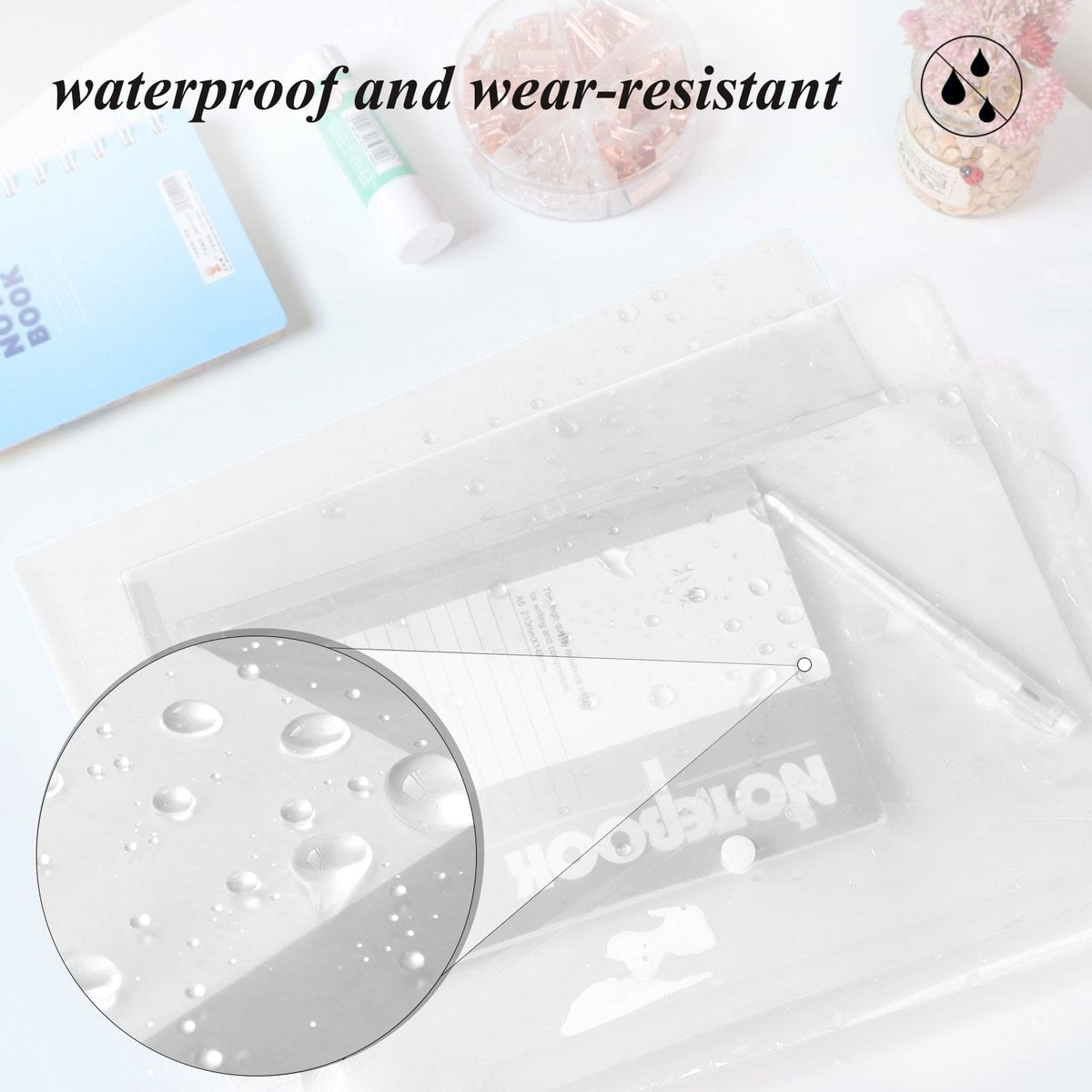 Waterproof folder - Plastic envelope - 12-pack - Transparent A4 letterhead size - with snap closure - V1188-ZXY-11187