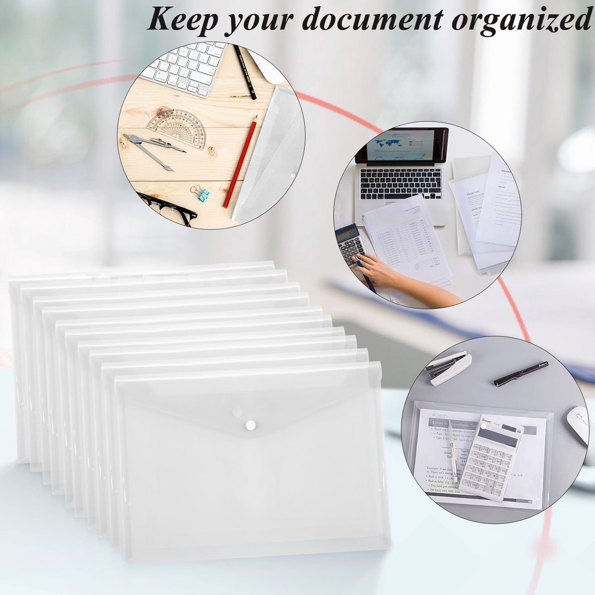 Waterproof folder - Plastic envelope - 12-pack - Transparent A4 letterhead size - with snap closure - V1188-ZXY-11187