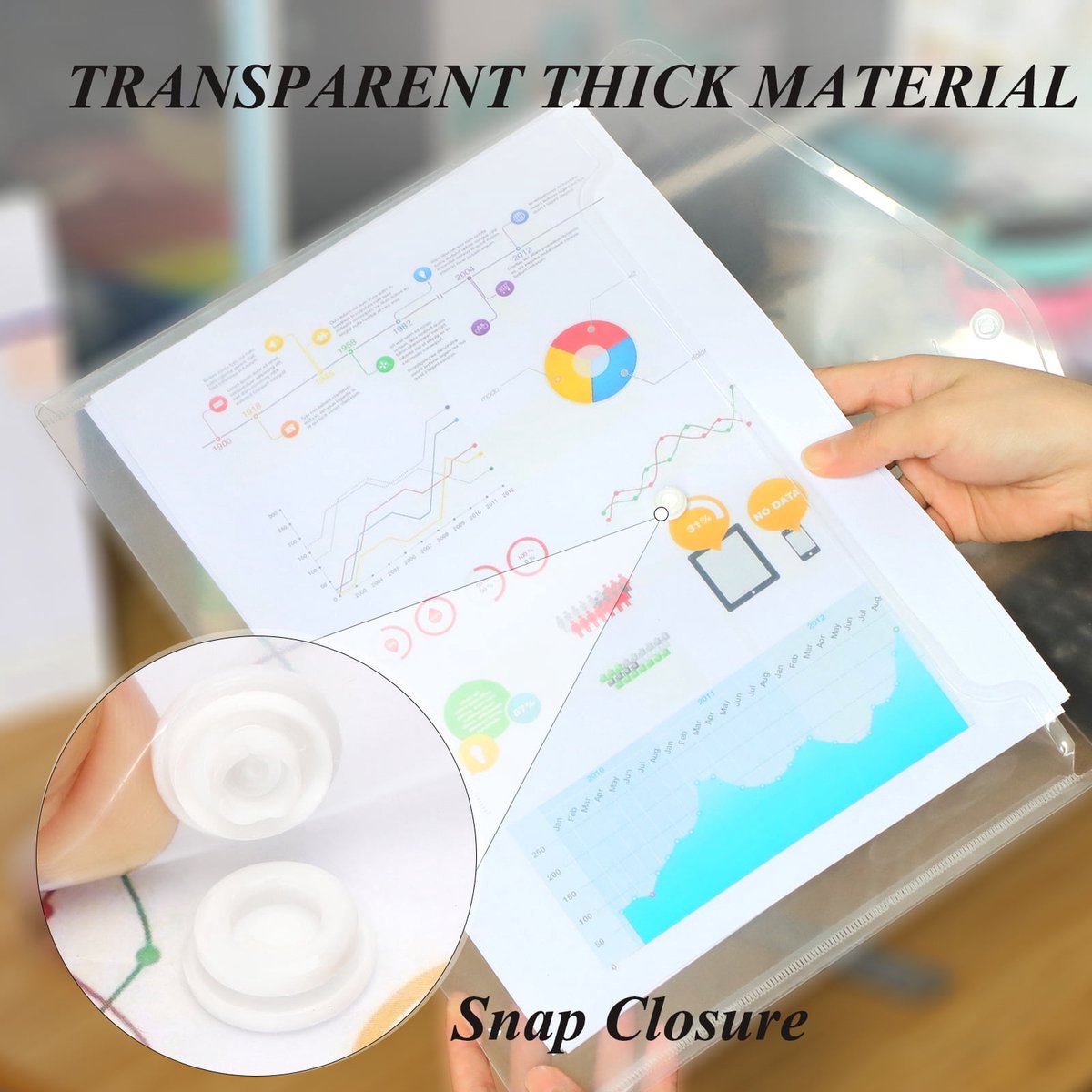 Waterproof folder - Plastic envelope - 12-pack - Transparent A4 letterhead size - with snap closure - V1188-ZXY-11187