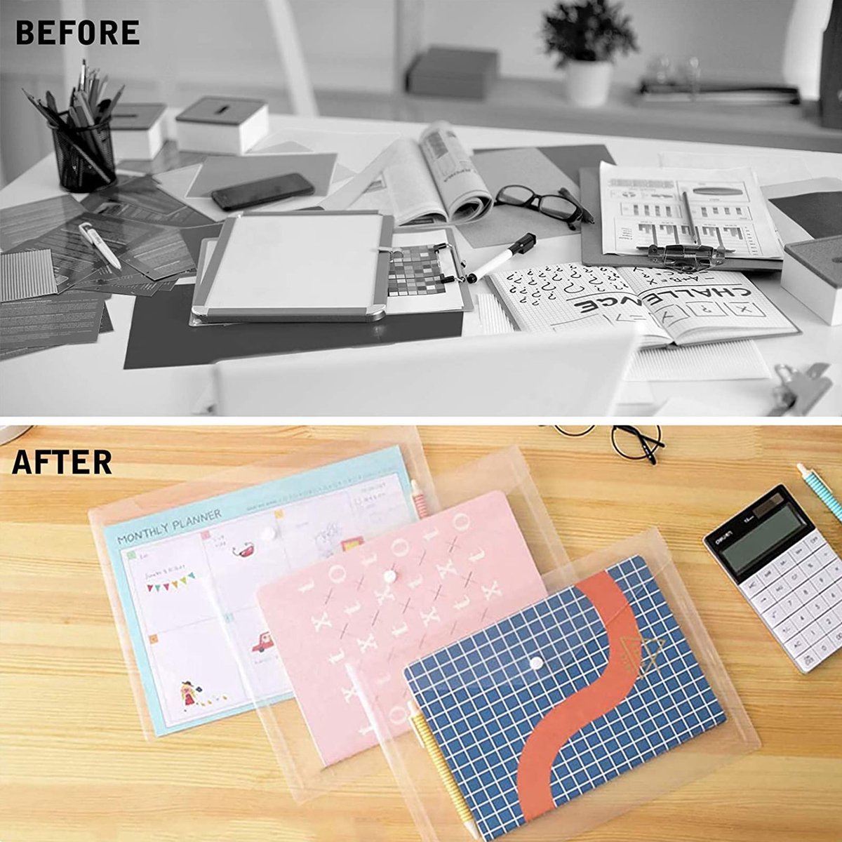 Waterproof folder - Plastic envelope - 12-pack - Transparent A4 letterhead size - with snap closure - V1188-ZXY-11187