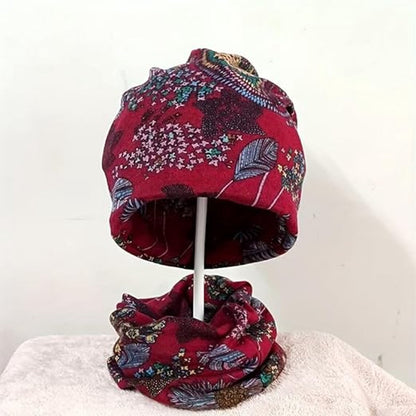 Beanie - Knitted Hat - 4-Piece Set - Bohemian Print - Soft Polyester - Suitable for Autumn and Winter V1188-ZXY-11190
