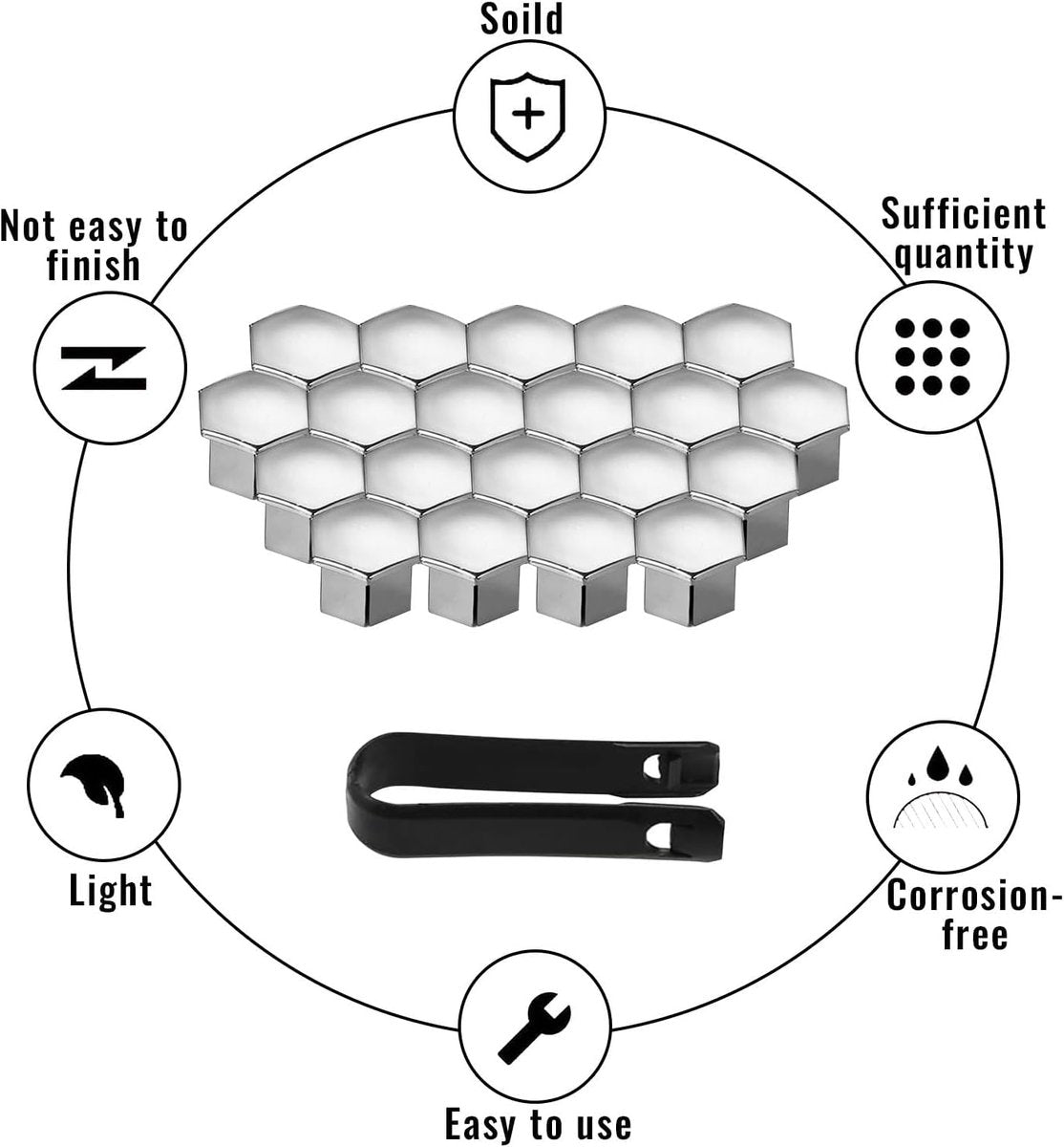Universal wheel bolt covers (20 pieces) - 17 mm wheel bolt cover - wheel bolt cover - hexagon nut protector - V1188-ZXY-11193