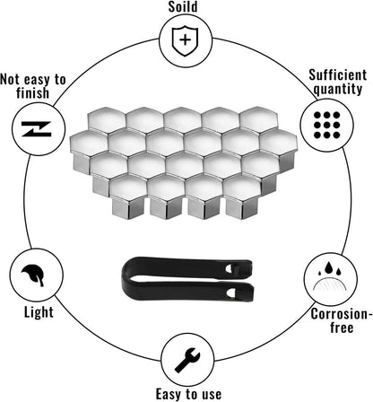 Universal wheel bolt covers (20 pieces) - 17 mm wheel bolt cover - wheel bolt cover - hexagon nut protector - V1188-ZXY-11193