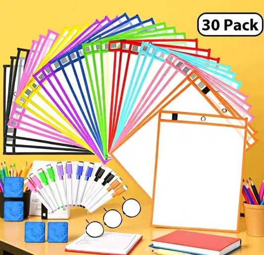 Erasable and Writable Folders - Pack of 30 | Includes 30 water-based whiteboard markers and 3 iron rings - V1188-ZXY-11210