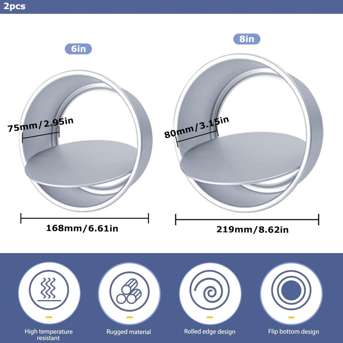 Cake Pans - 2-Piece Set - Round Cake Pans - Non-Stick Baking Pans - Aluminum Baking Pans 15cm and 20cm - V1188-ZXY-11212