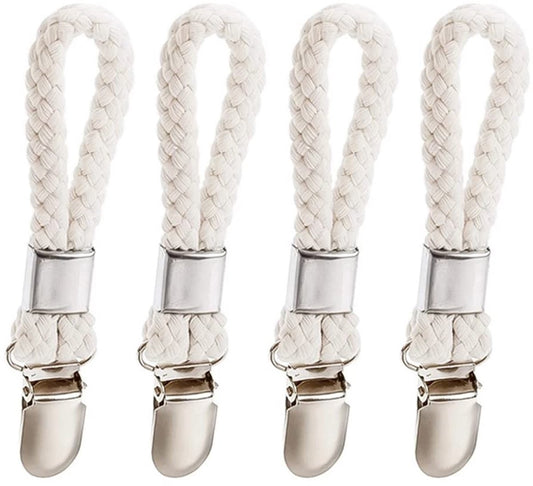 Set of 4 - Woven Cotton Ring, Metal Towel Clips - Hanging Ring and Storage Clips - Suitable for Home, Bedroom V1188-ZXY-11218