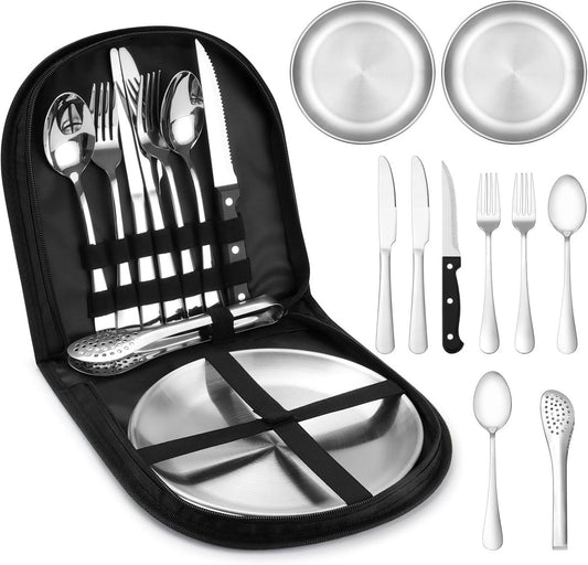 2 Person Cutlery Set (10-piece) - Camping Set for 2 People - Spoons, Knives, Forks, Steak Knives - 10 Pieces V1188-ZXY-11234