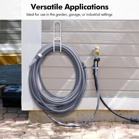 Garden Hose Hanging System - Wall Mount for Neat Storage - Stainless Steel Frame - White V1188-ZXY-11239