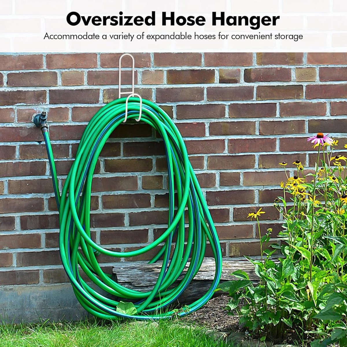 Garden Hose Hanging System - Wall Mount for Neat Storage - Stainless Steel Frame - White V1188-ZXY-11239