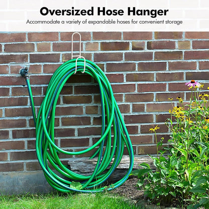 Garden Hose Hanging System - Wall Mount for Neat Storage - Stainless Steel Frame - White V1188-ZXY-11239